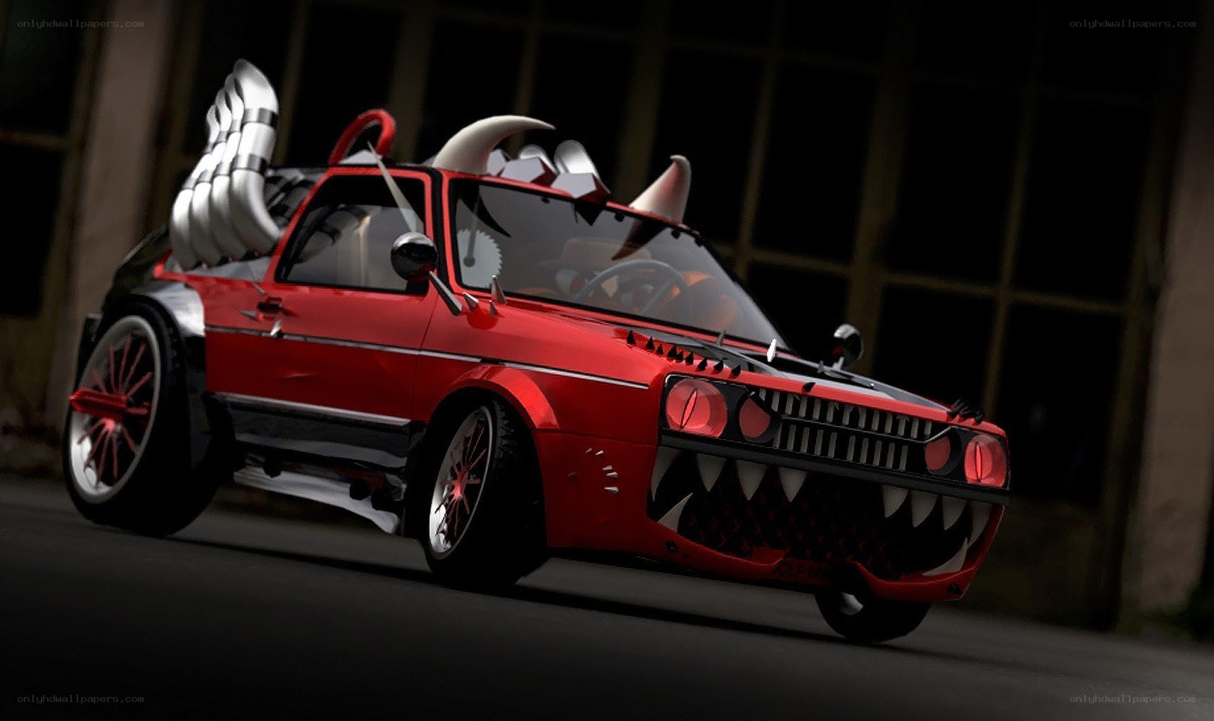 red monster car with horns