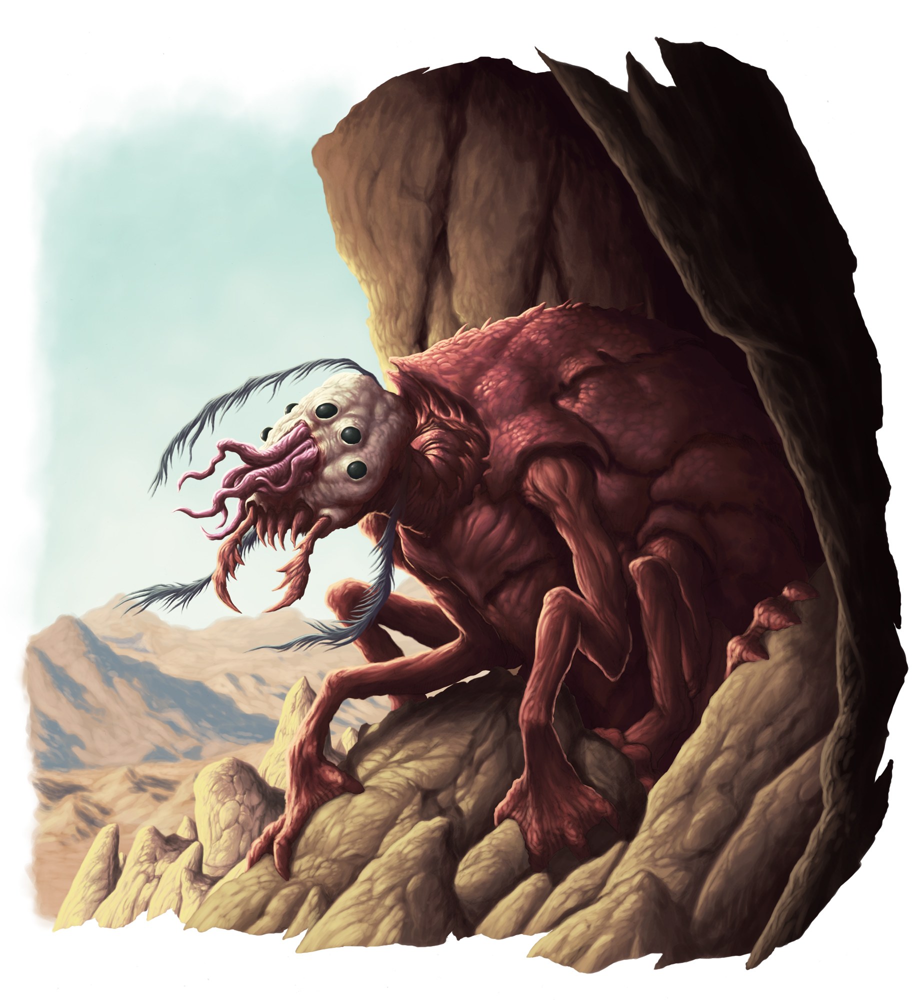 Red monster on rocky cliff