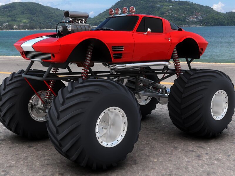 Red Monster Truck — Dramatic, Afternoon, 3d Render