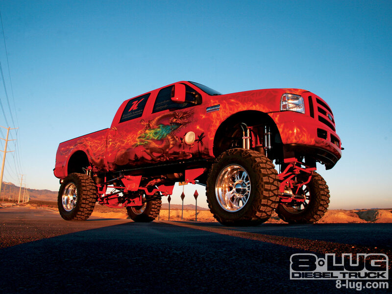 Red Monster Truck — Dramatic, Sunset, Photograph