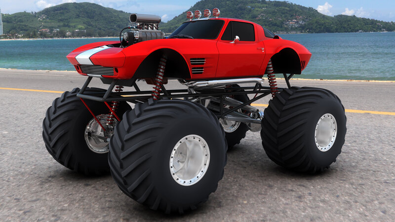 Red Monster Truck — Serene, Afternoon