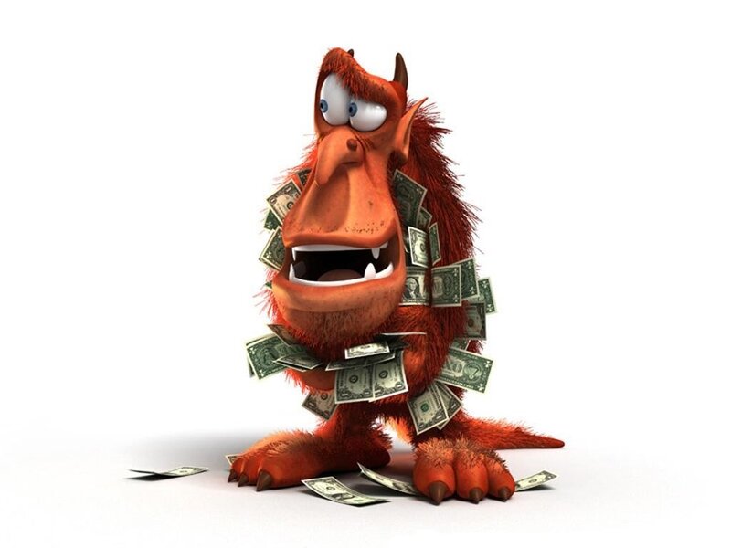 red monster with money