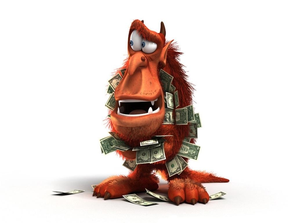 red monster with money