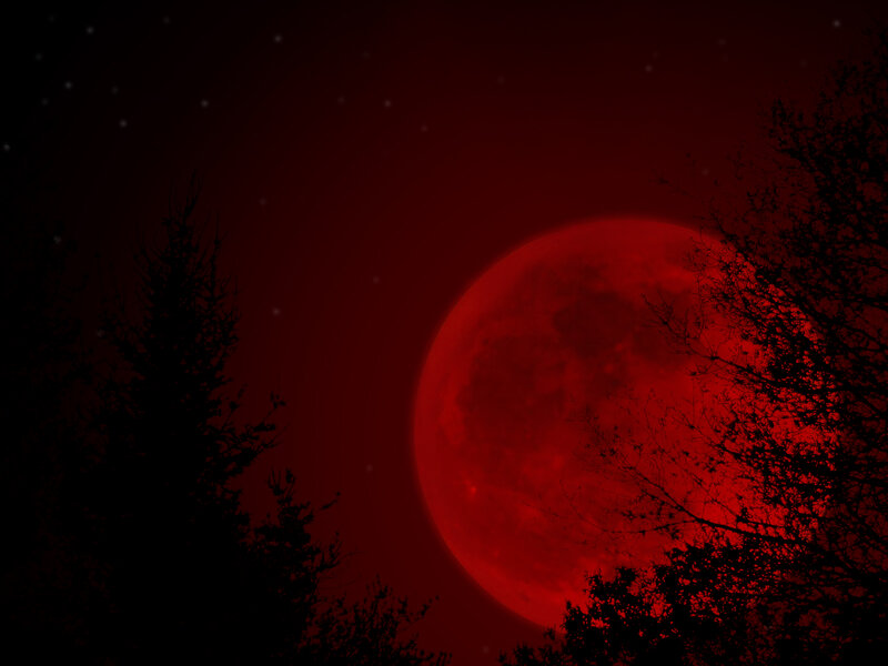 Red Moon in Night Sky — Dramatic