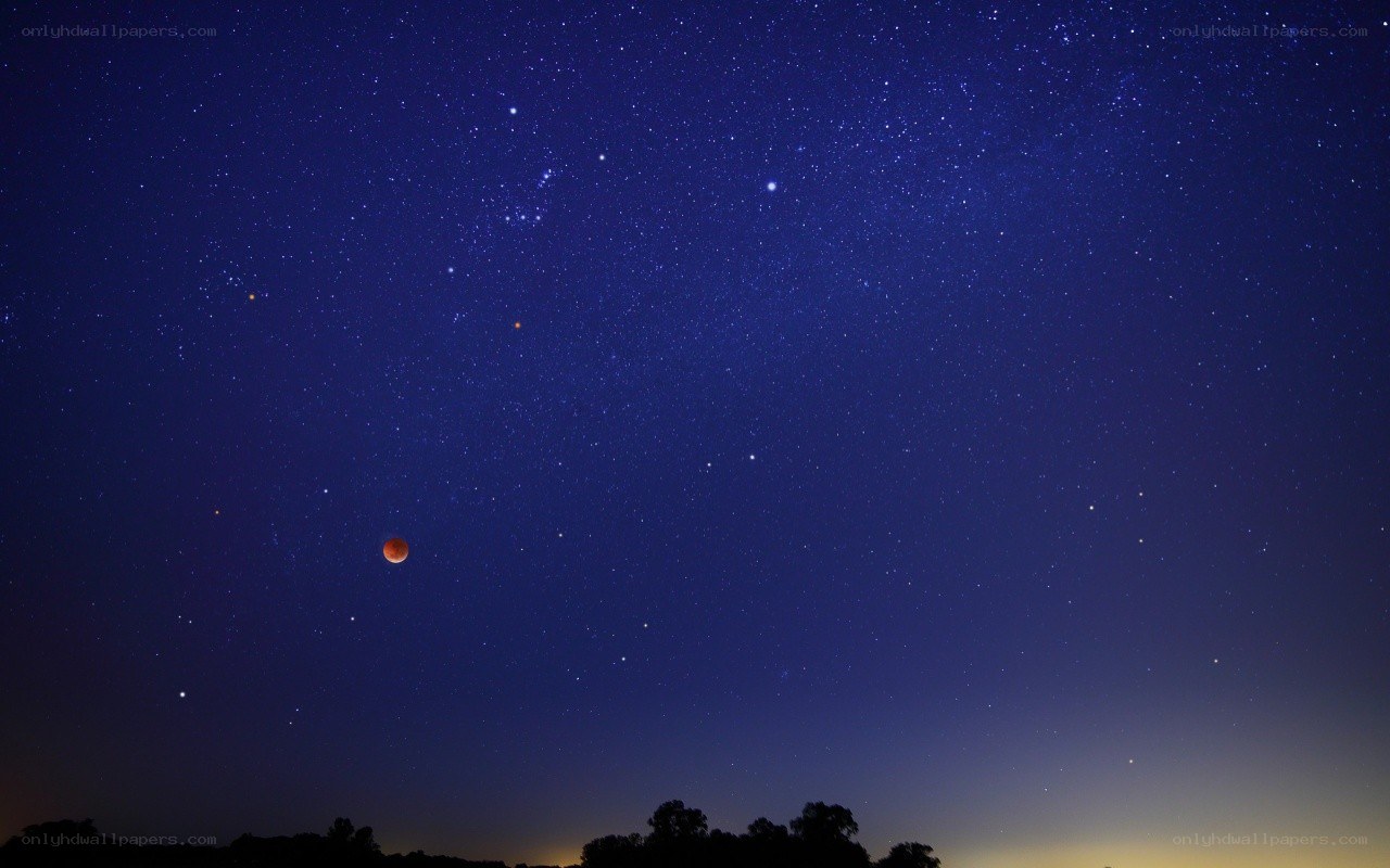 Red Moon in Starry Sky