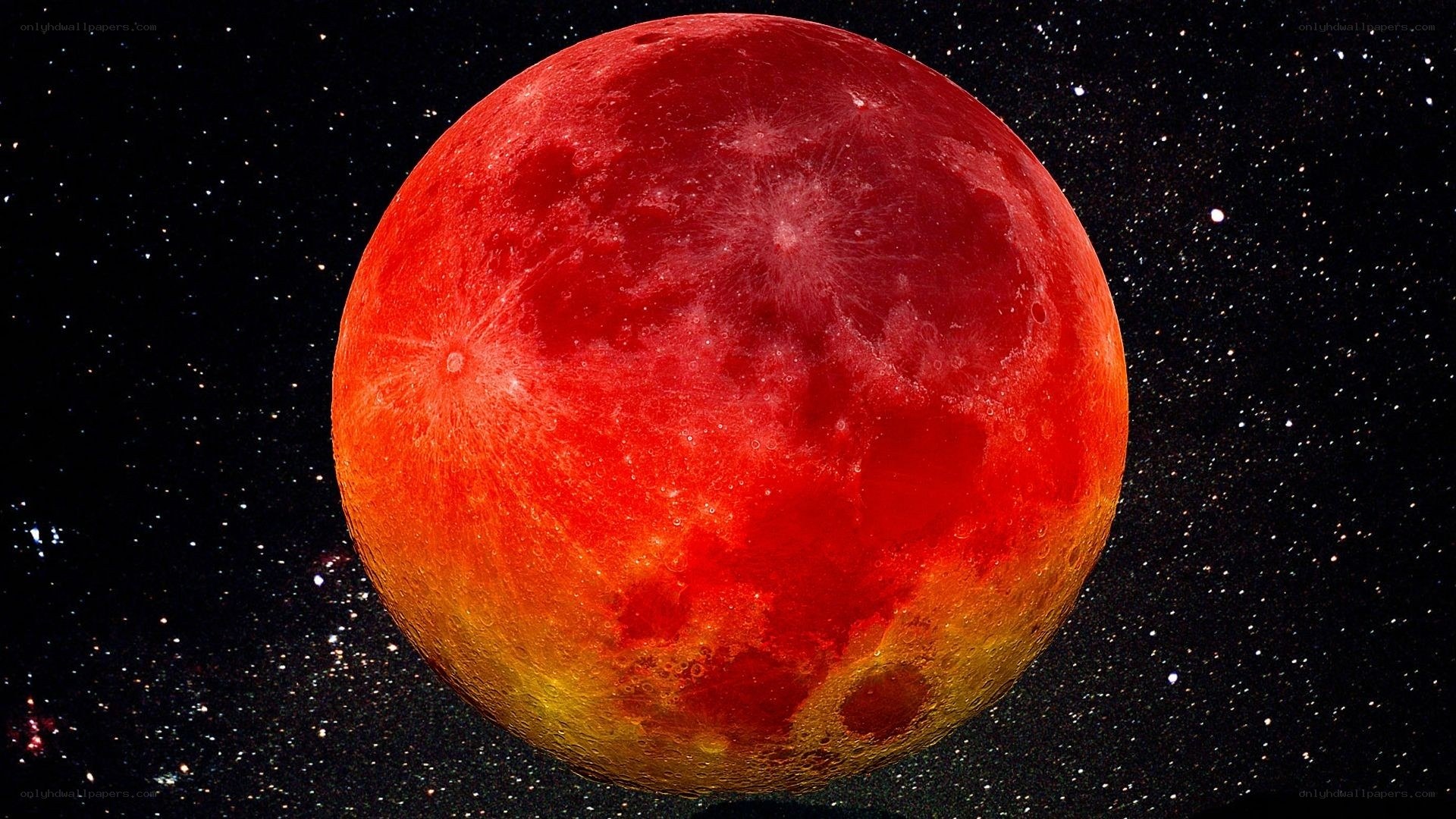 Red Moon in Starry Sky