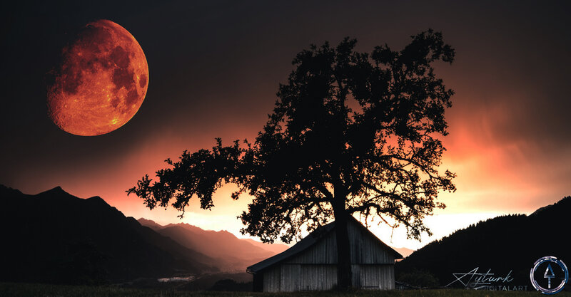 Red Moon over Barn