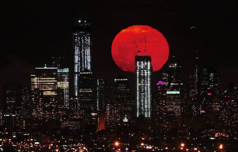 Red Moon over City