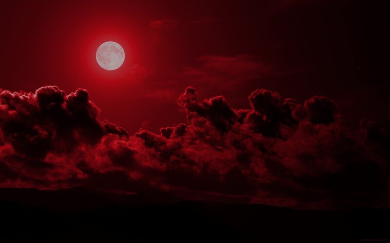 Red Moon over Clouds
