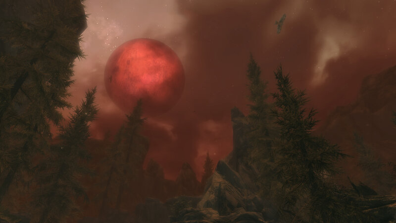 Red Moon over Forest — Dramatic