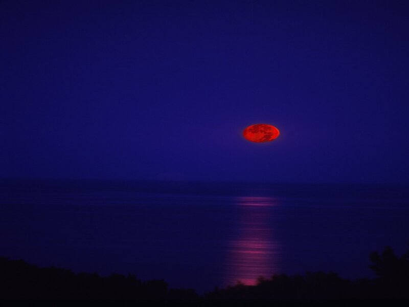 Red Moon over Water — Blue