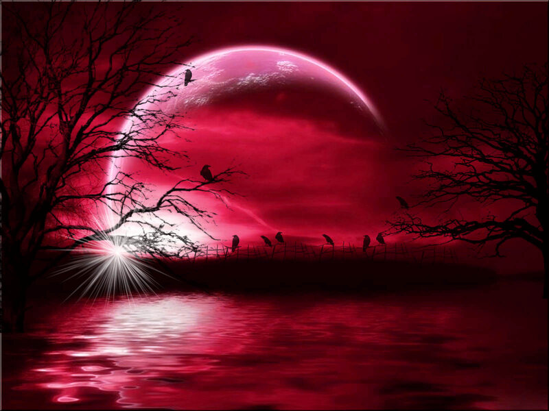 Red Moon over Water — Dramatic, Night