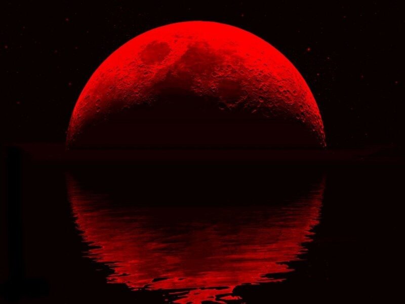 Red Moon over Water — Dramatic