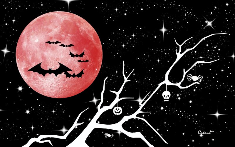Red Moon with Bats