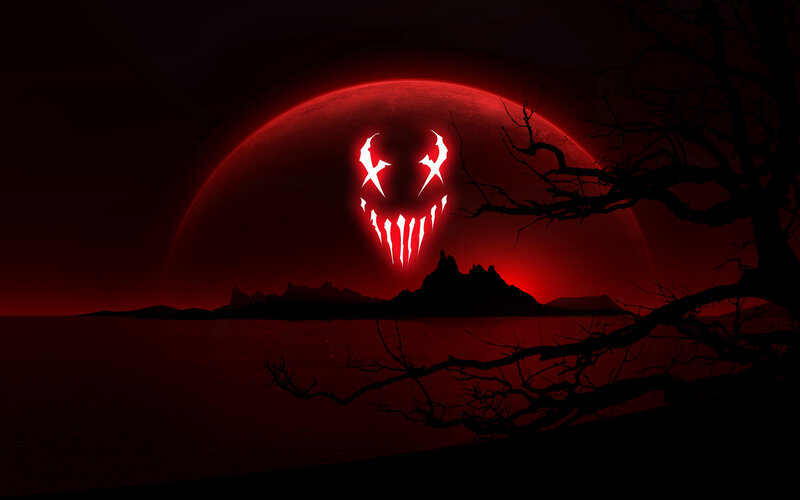 Red moon with glowing face