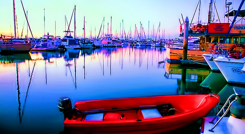 Red Motorboat in Marina