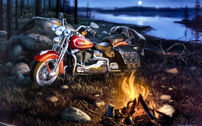 Red Motorcycle at Campsite
