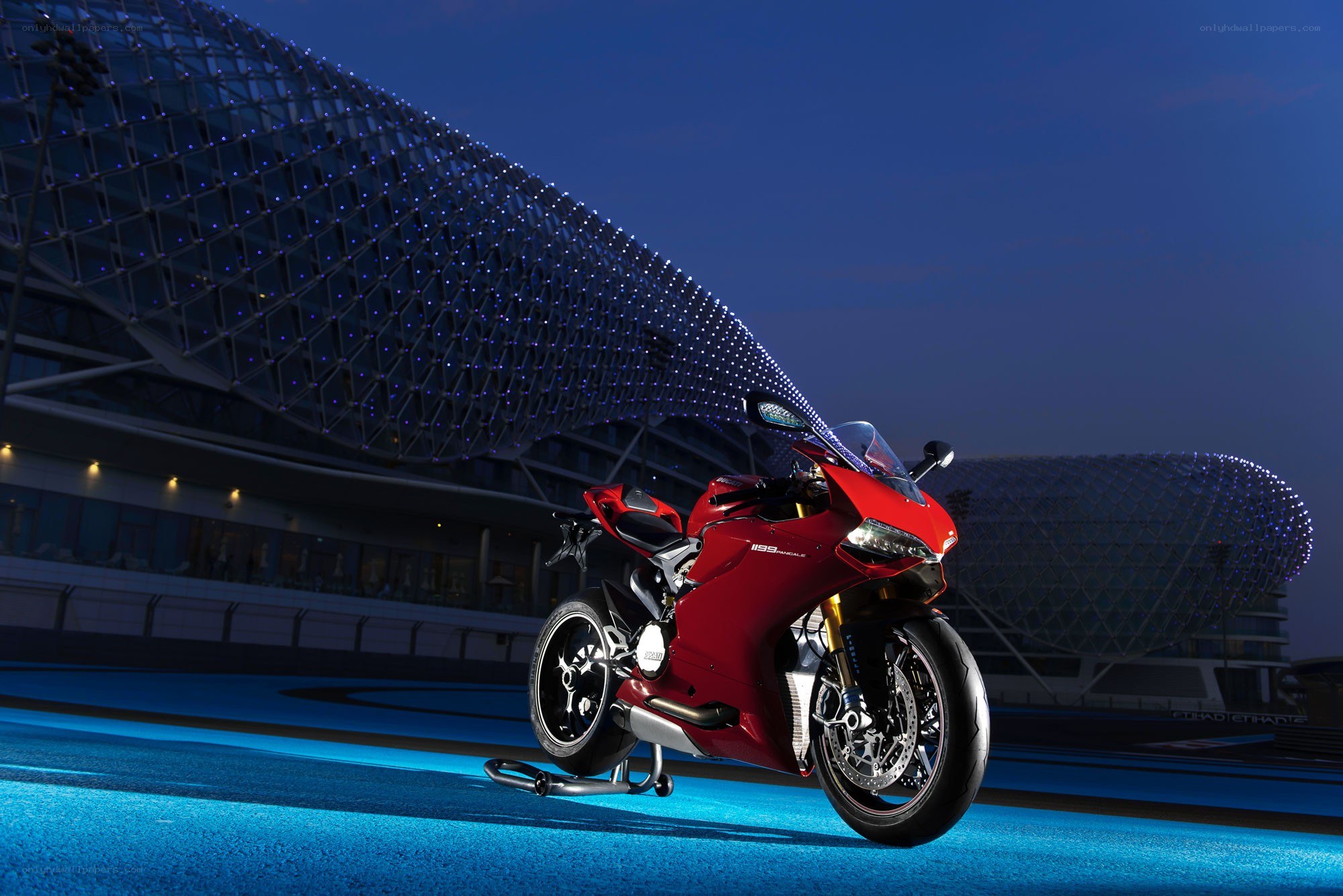 Red motorcycle at night