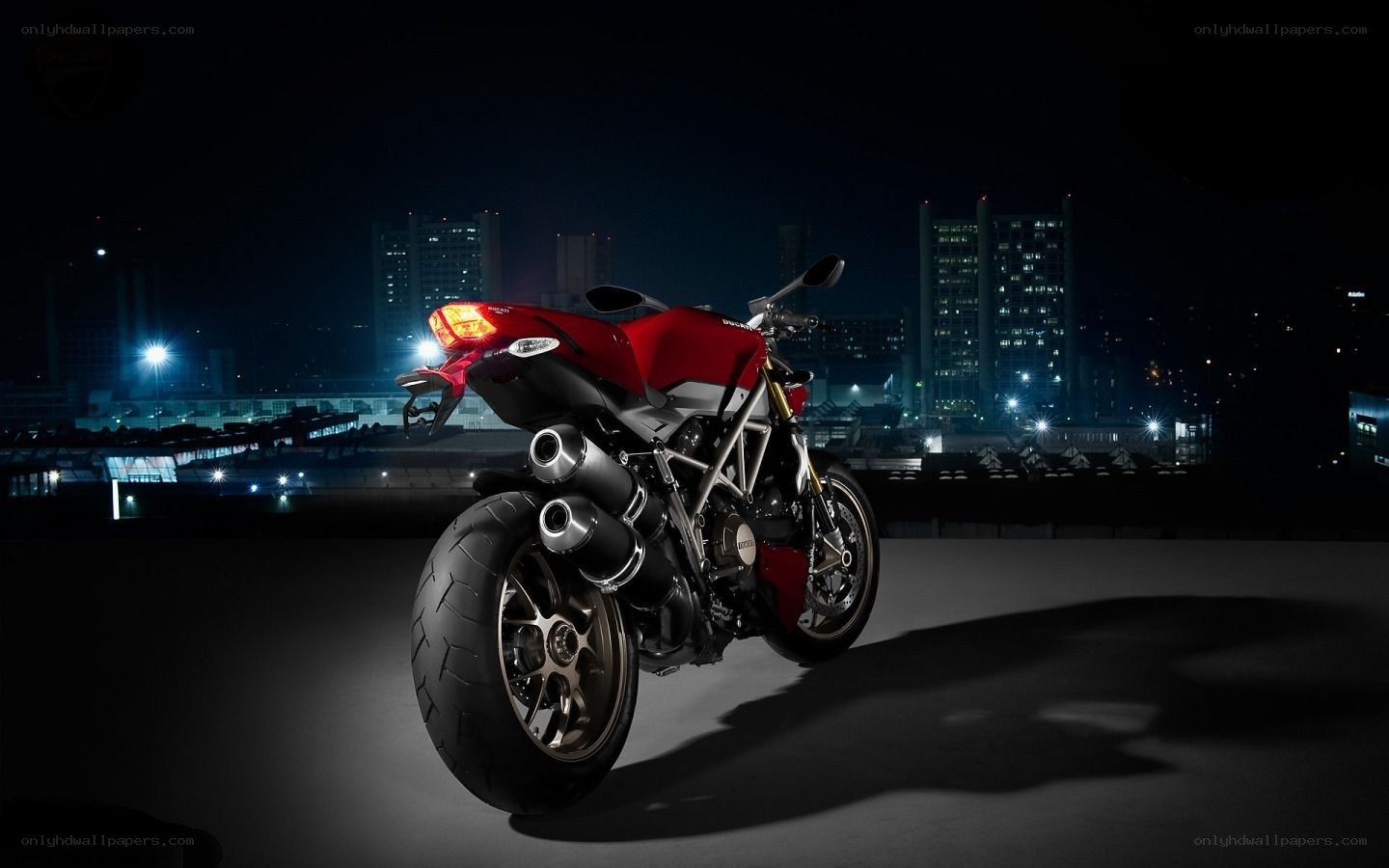 Red motorcycle at night