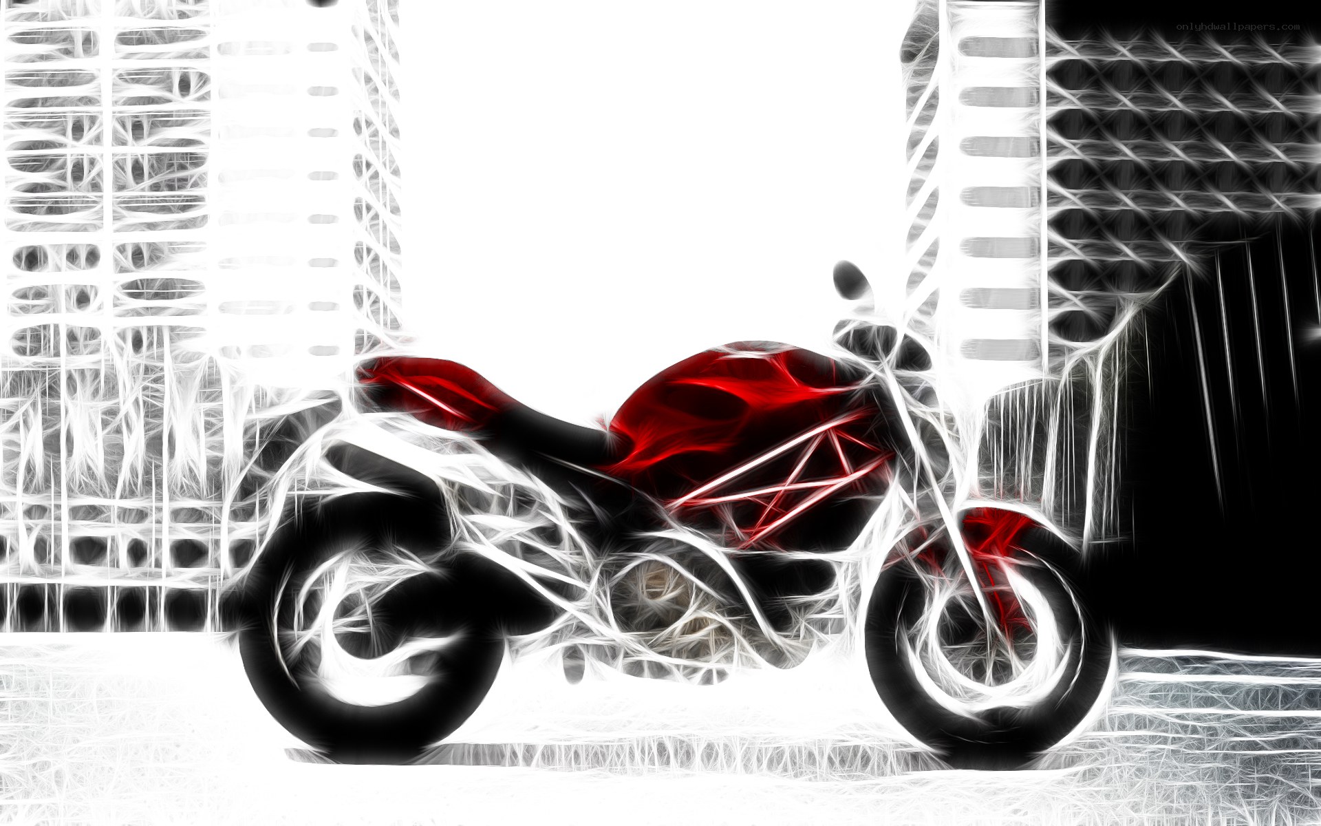 Red motorcycle in city