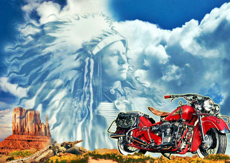 Red Motorcycle in Desert — Dramatic