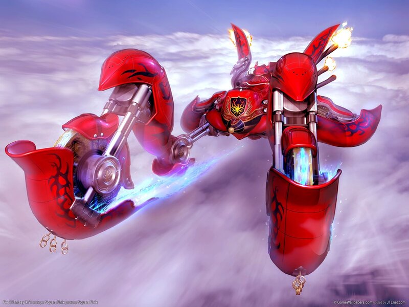 Red motorcycle in flight