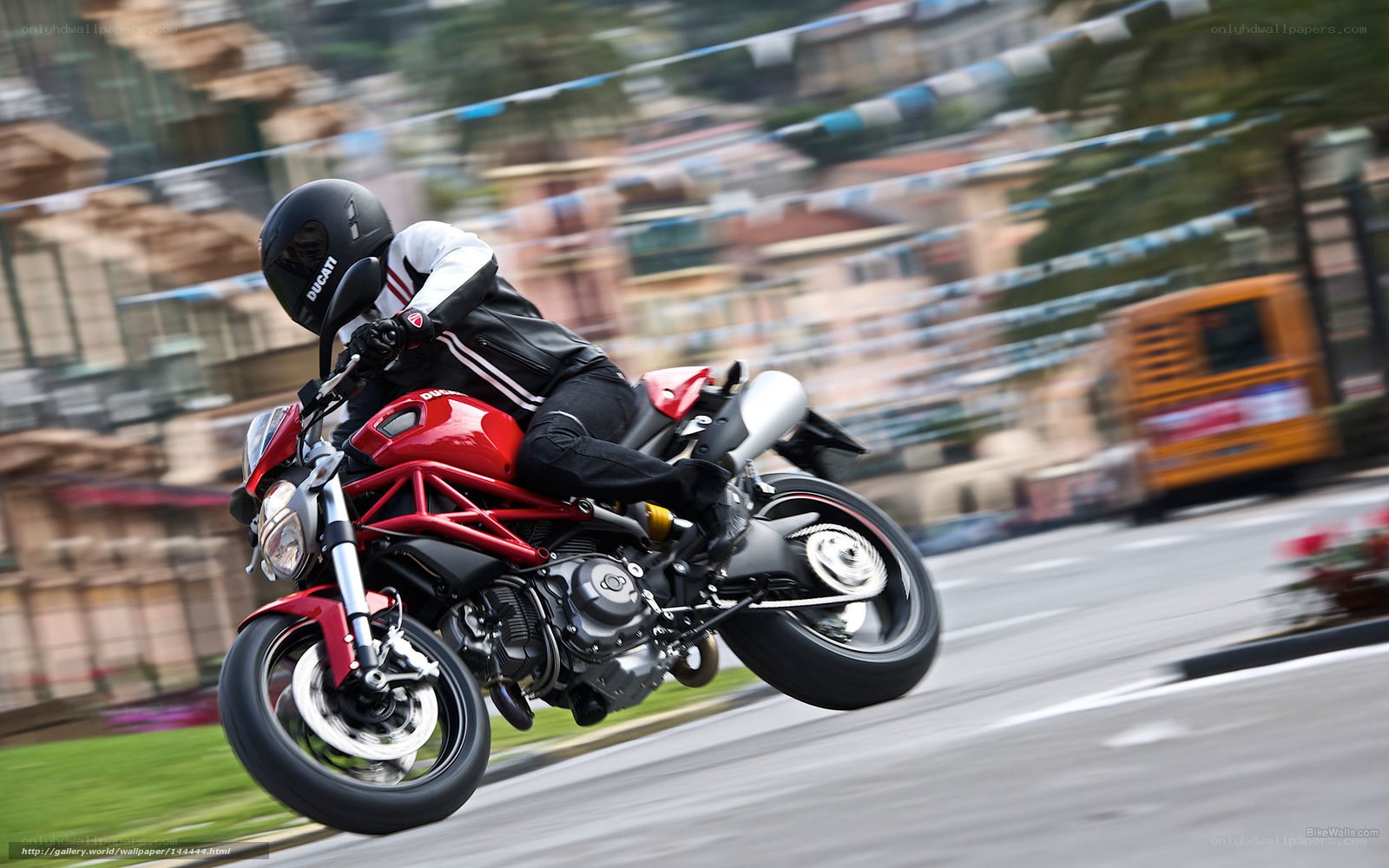 Red motorcycle in motion