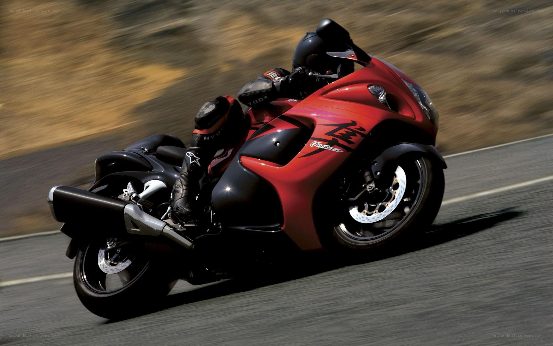 Red motorcycle in motion