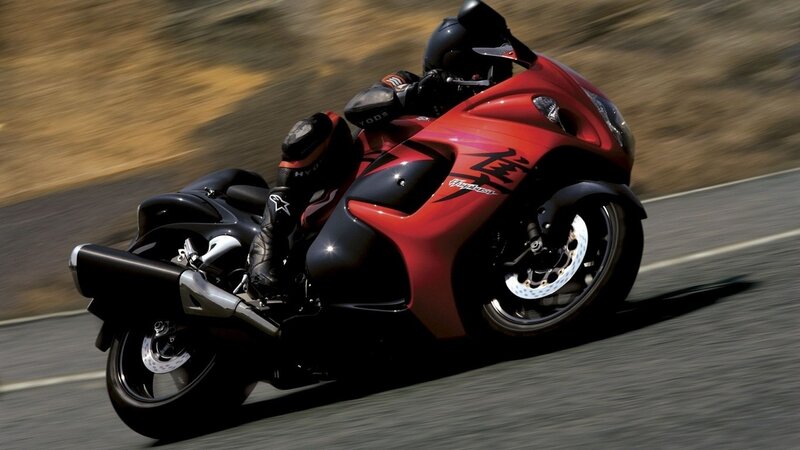 Red motorcycle in motion