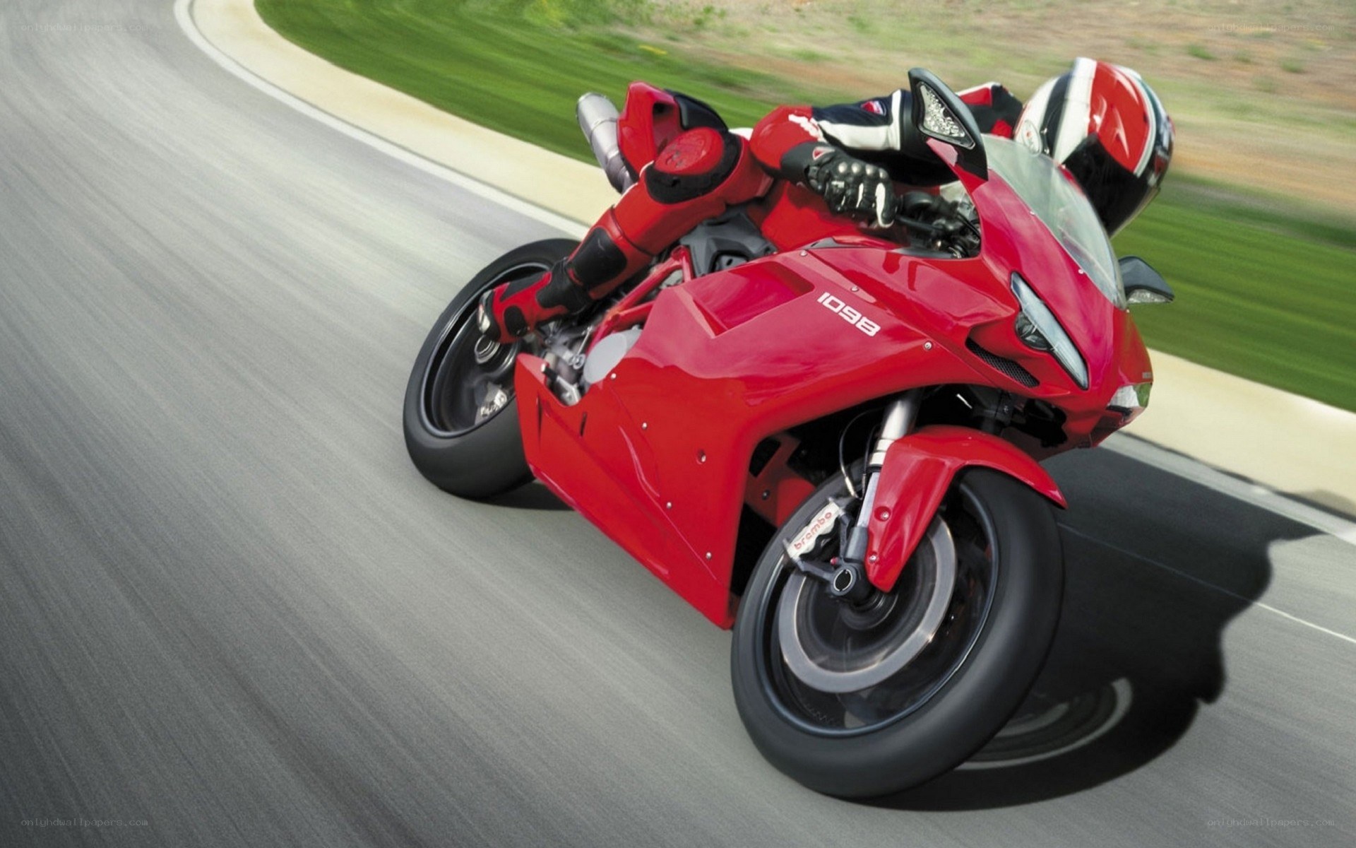 Red motorcycle on a racetrack