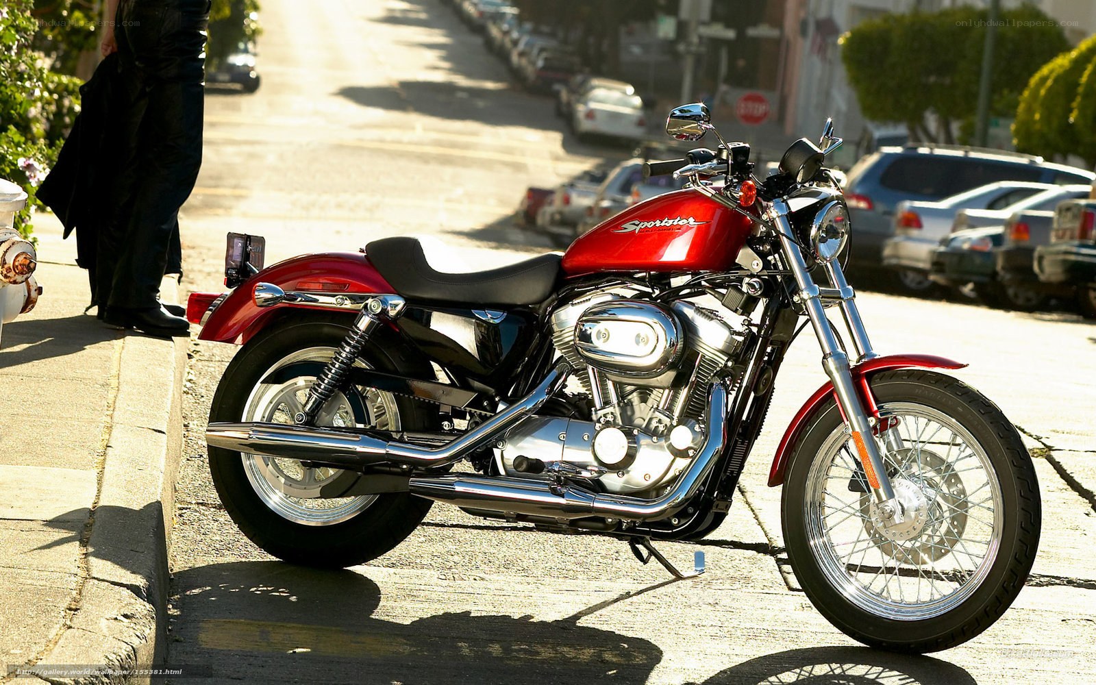 Red motorcycle on city street