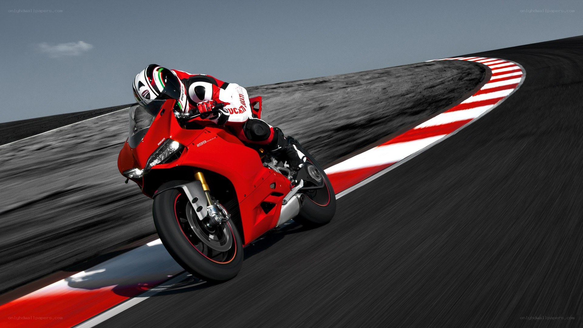Red motorcycle on racetrack