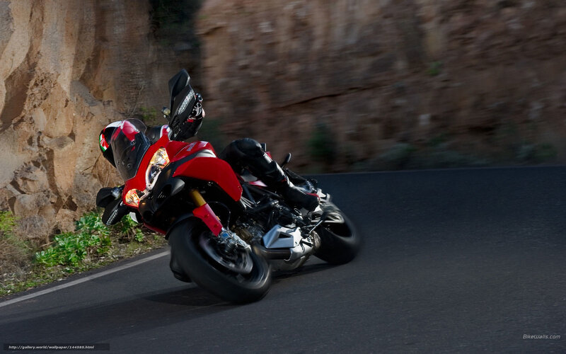 Red Motorcycle on Road — Dynamic, Afternoon, Photograph, Rock Wall