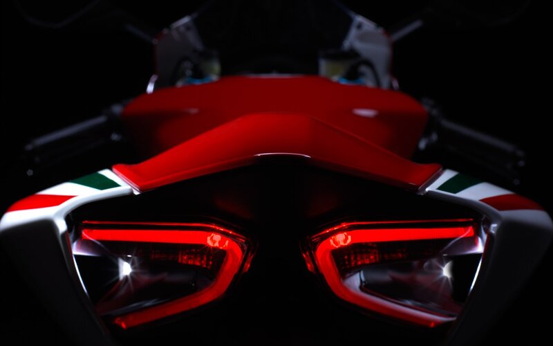 Red Motorcycle Rear — Dramatic, Night