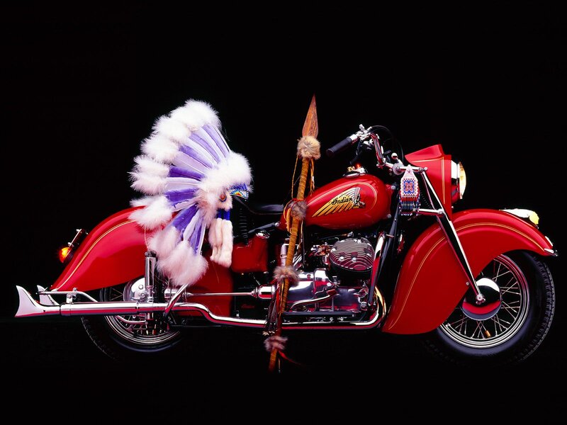 Red Motorcycle with Feathers
