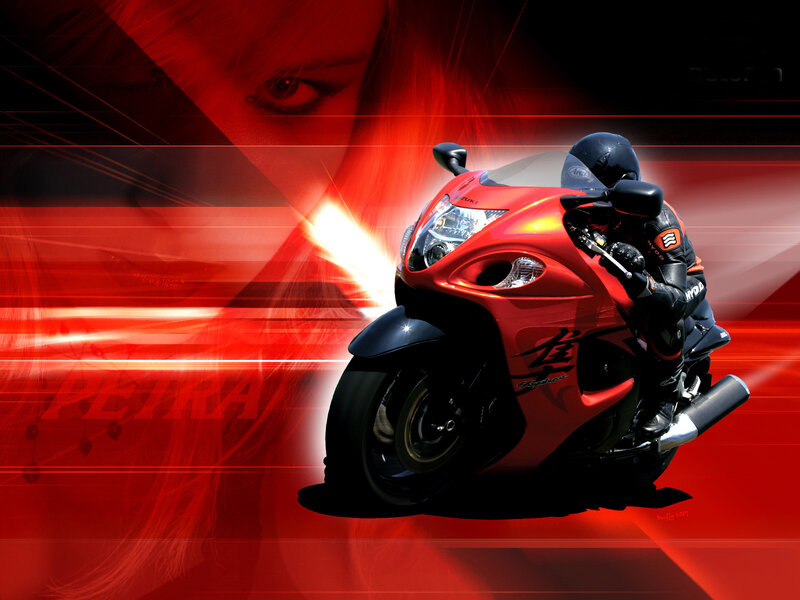 Red motorcycle with rider