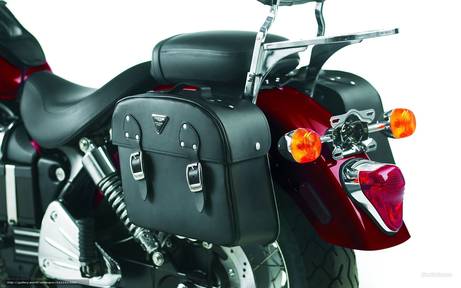 red motorcycle with saddlebags