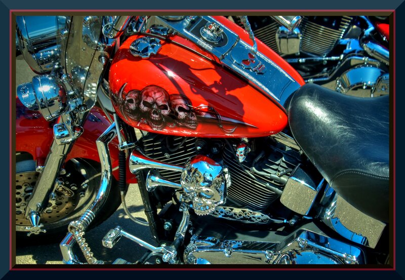 Red Motorcycle with Skulls