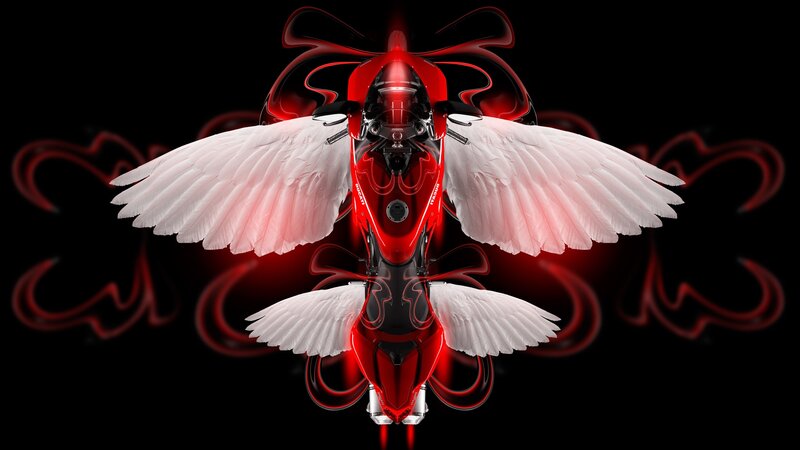 Red Motorcycle with Wings