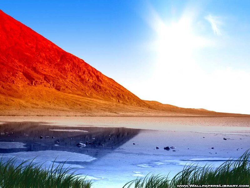 Red mountain lake landscape