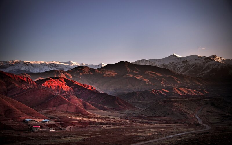 Red Mountains at Sunset — Dramatic, Photograph
