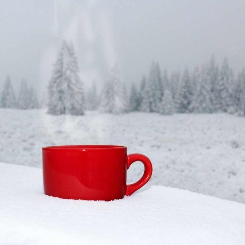 Red Mug in Snow — Serene