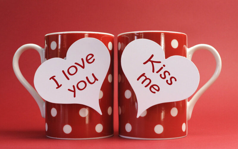 Red Mugs with Hearts — Romantic