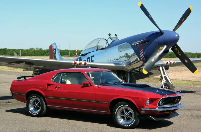 Red Muscle Car and Plane