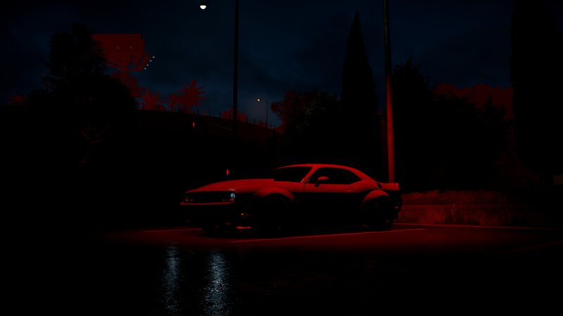 Red Muscle Car at Night — Black