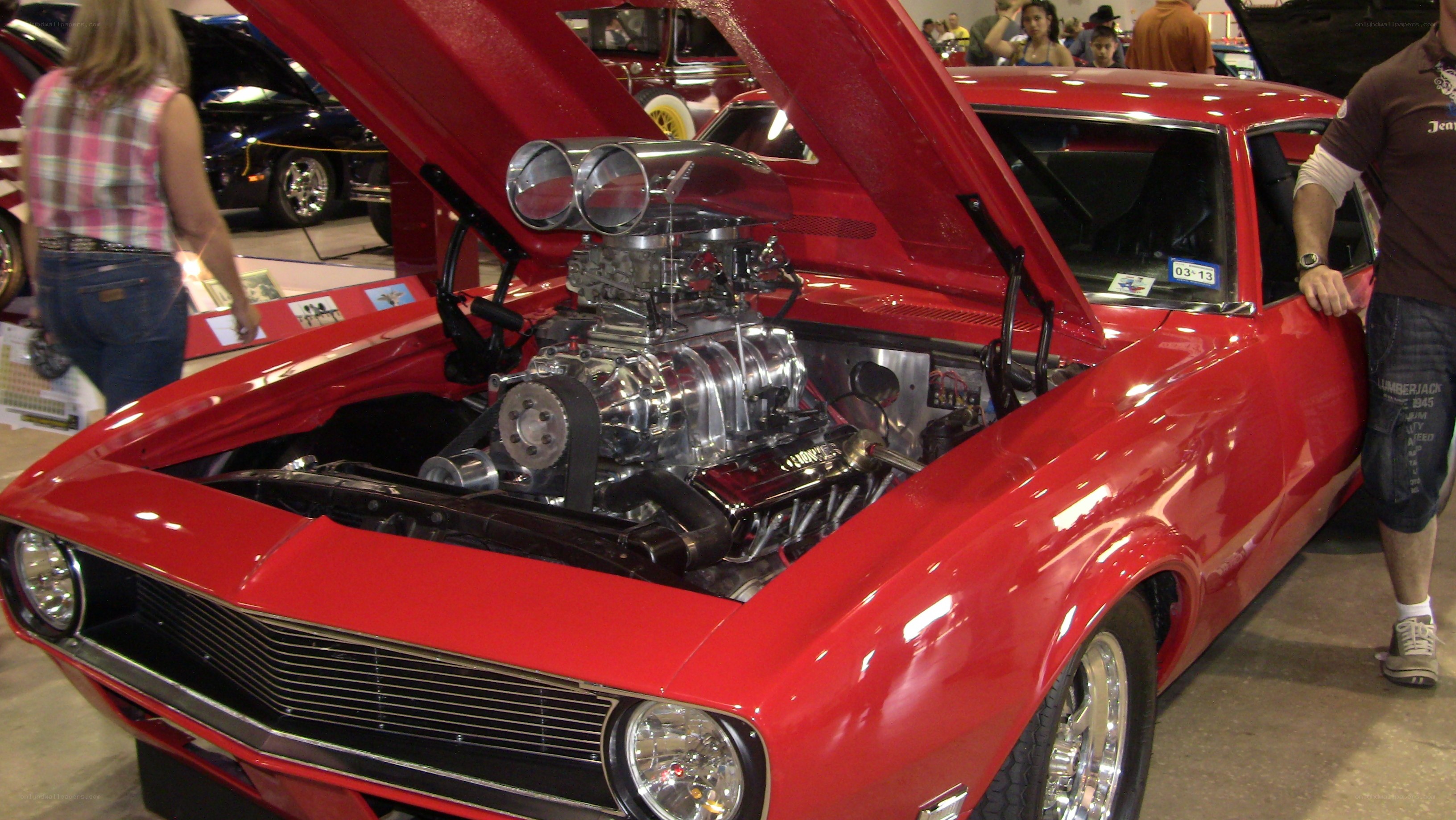 Red muscle car at show