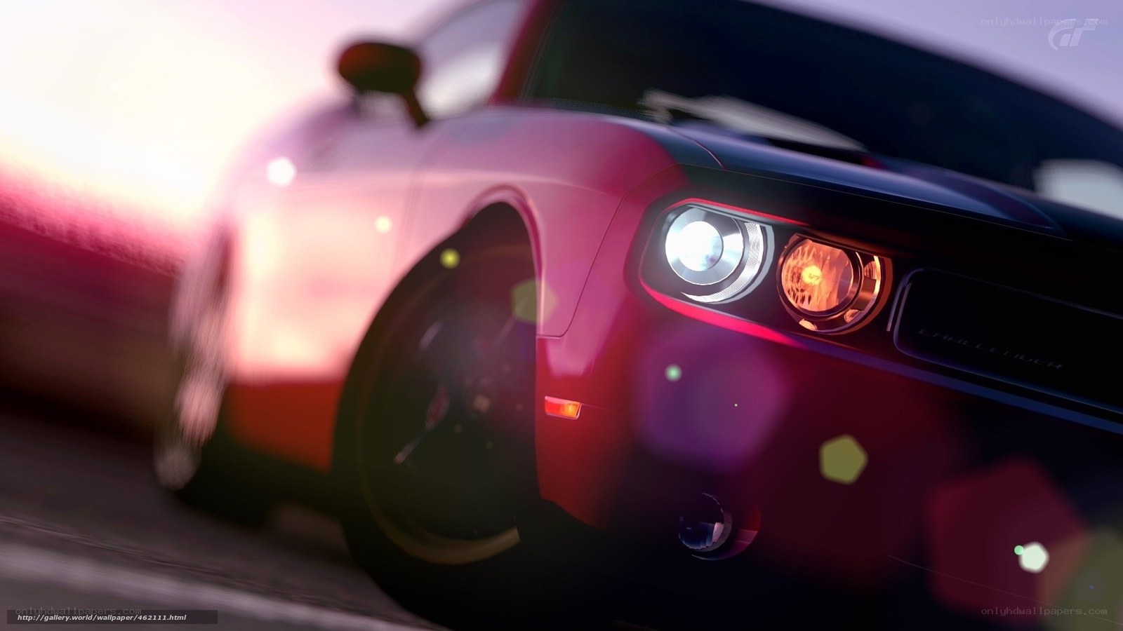 red muscle car at sunset