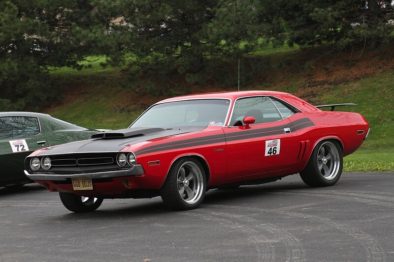 Red Muscle Car — Calm, Afternoon, Photograph, Green Car
