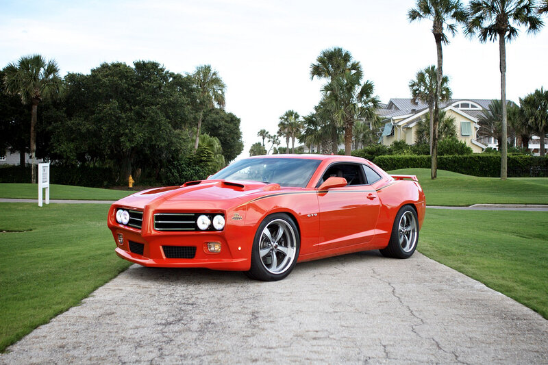 Red Muscle Car — Calm, Afternoon, Photograph, Palm Trees