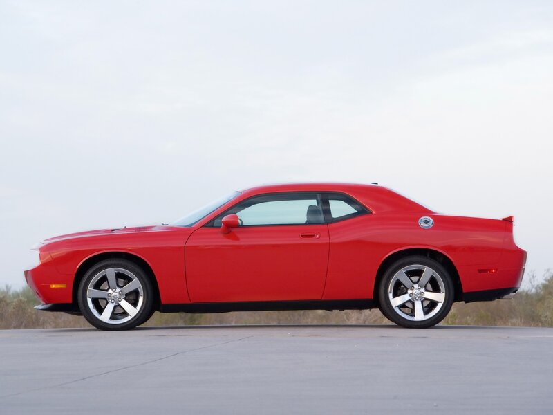 Red Muscle Car — Calm, Afternoon, Photograph, Road, Sky